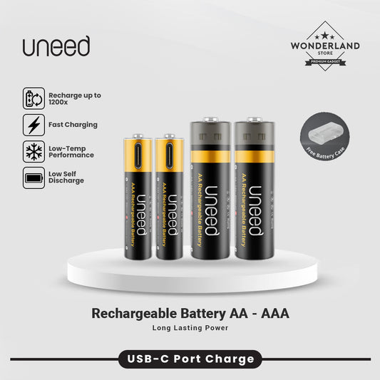 Uneed Rechargeable Battery AA - AAA / Baterai AA - AAA with Type C / USB A / Baterai isi ulang