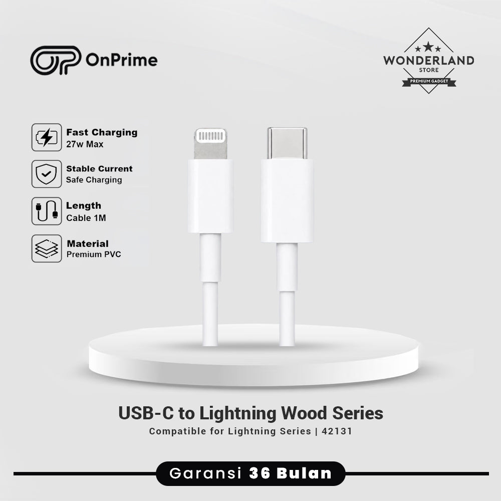 OnPrime Kabel Data USB-C to Lightning Cable 27W Wood Series Premium PVC Material