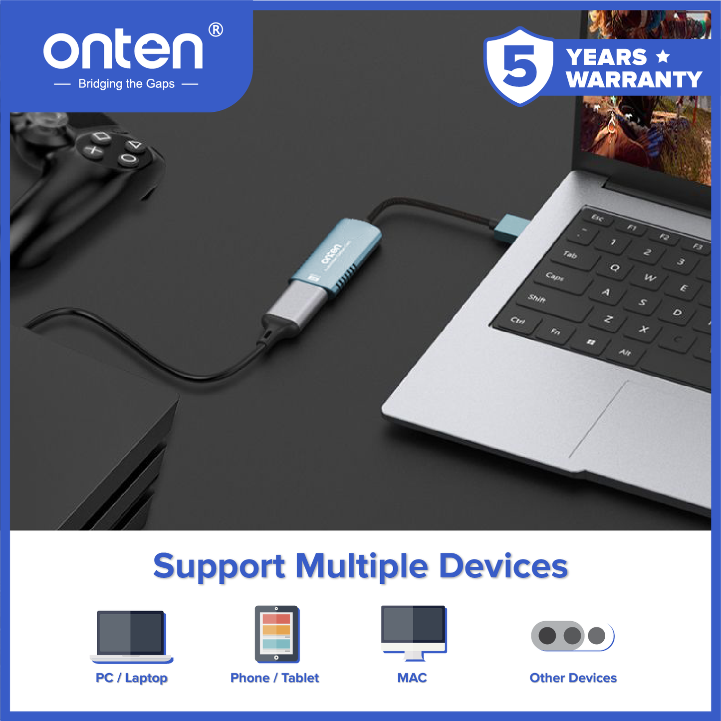 Onten Video Capture Card USB 3.0 to HDMI Female 1080P 60Hz OTN-US323