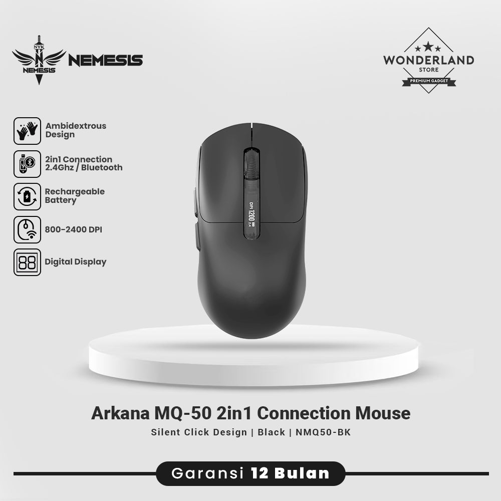 Nemesis Arkana MQ50 Mouse Wireless 2.4Ghz Dual Mode Rechargeable Battery with Digital Display MQ-50