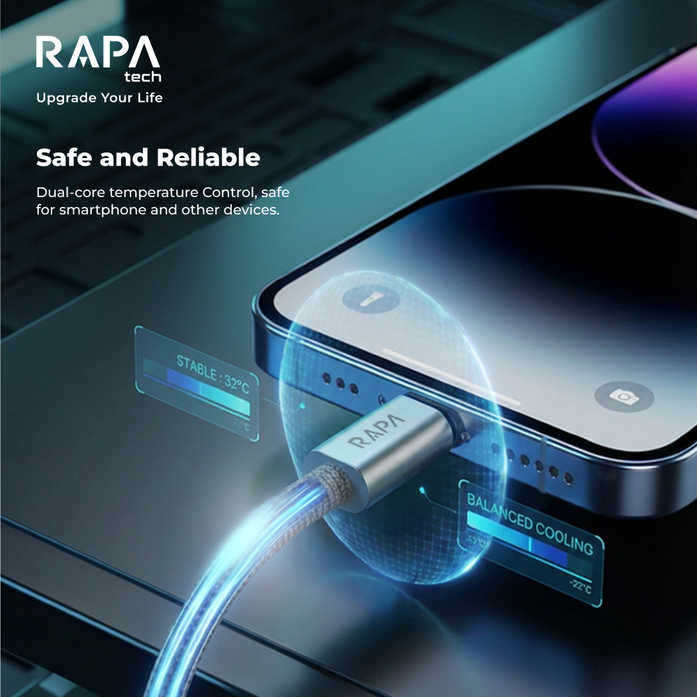 RAPAtech Line Flash USB-C to Lightning 27W Nylon Braided Fast Charging