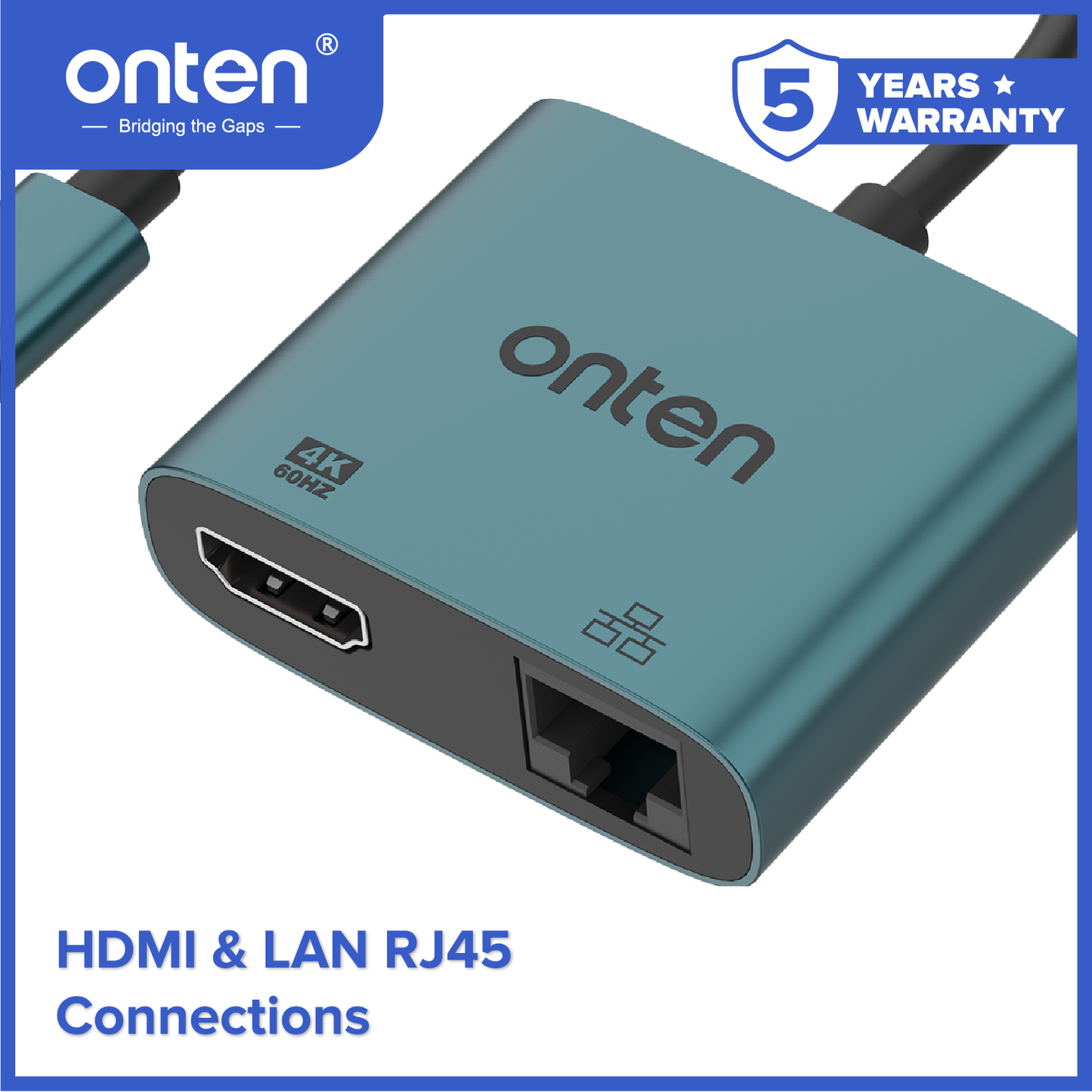 Onten Converter 2in1 USB-C to 4K HDMI+LAN RJ45 USB HUB OTN-UC288