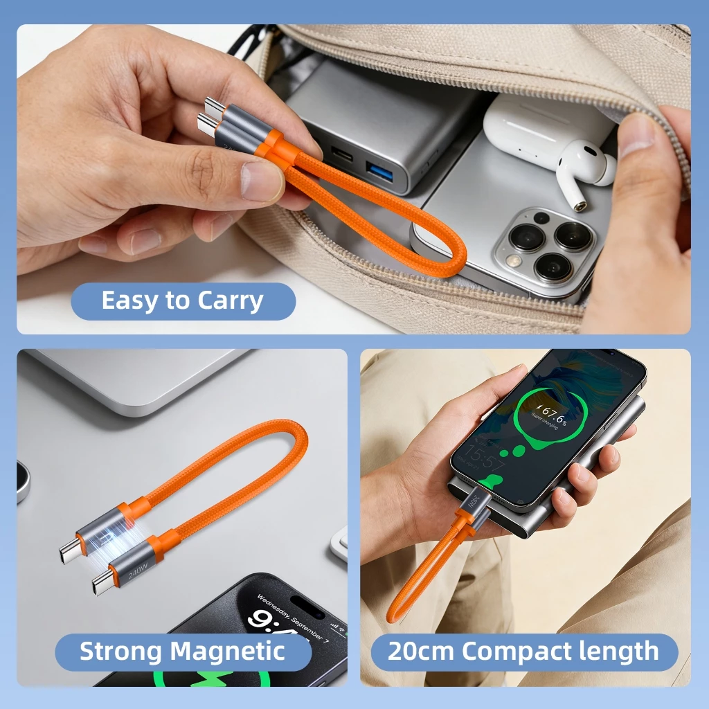 OnPrime Kabel Data USB-C to C 240W for Powerbank 20CM Fast Charging Kabel USB-C Powerbank