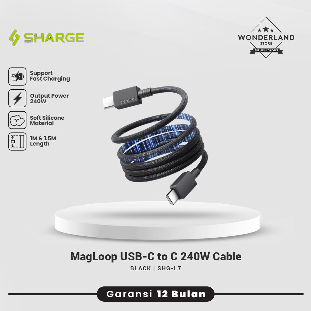 Sharge MagLoop USB-C to USB-C 240W PD 3.1 Fast Charging Braided Magnetic Cable