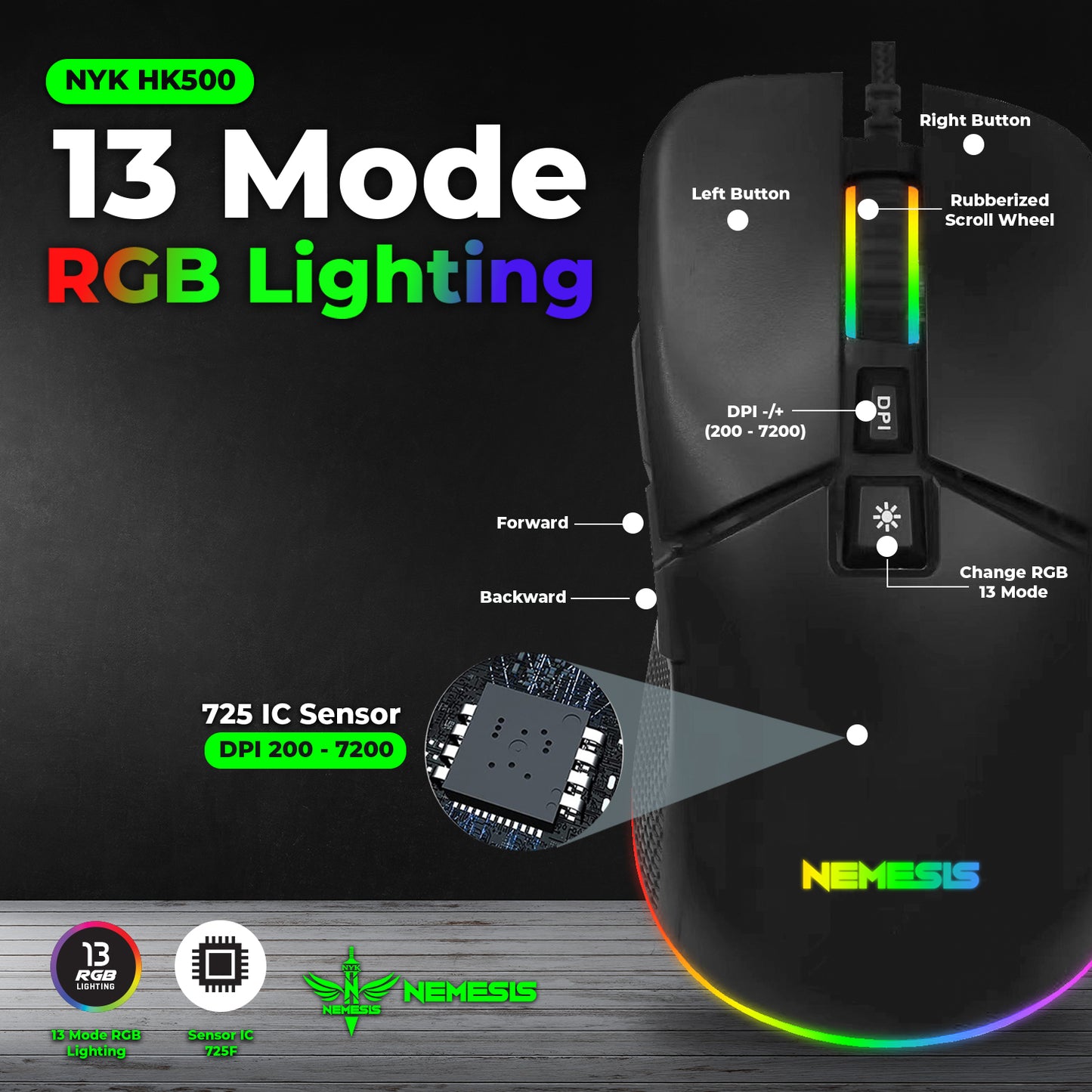 NYK Nemesis Mouse Gaming HK500 Wired Connection Macro Setting 7D Buttons