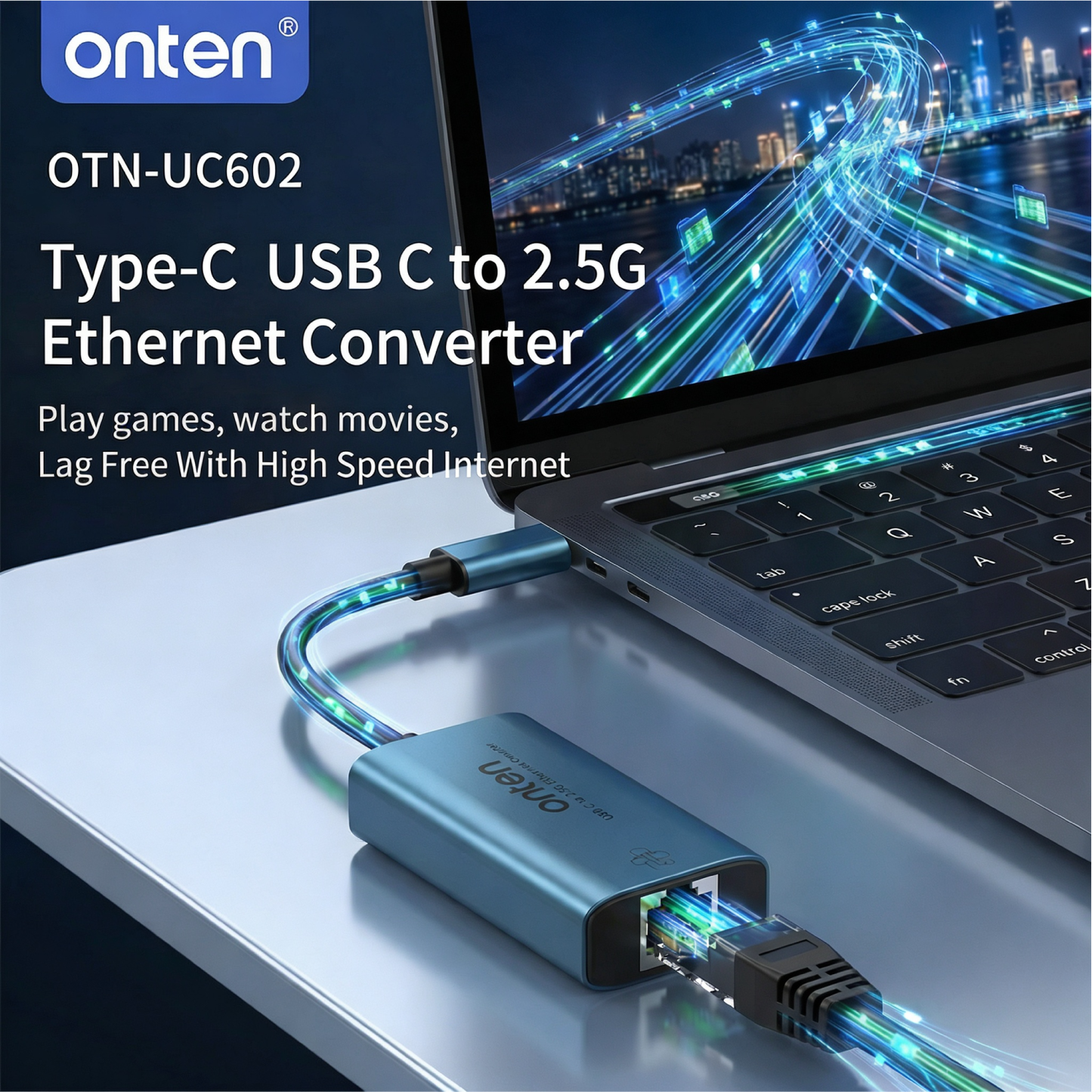 Onten Adapter USB-C to LAN RJ45 2.5GBPS High Speed Ethernet Adapter Support Mac OS Windows OTN-UC602