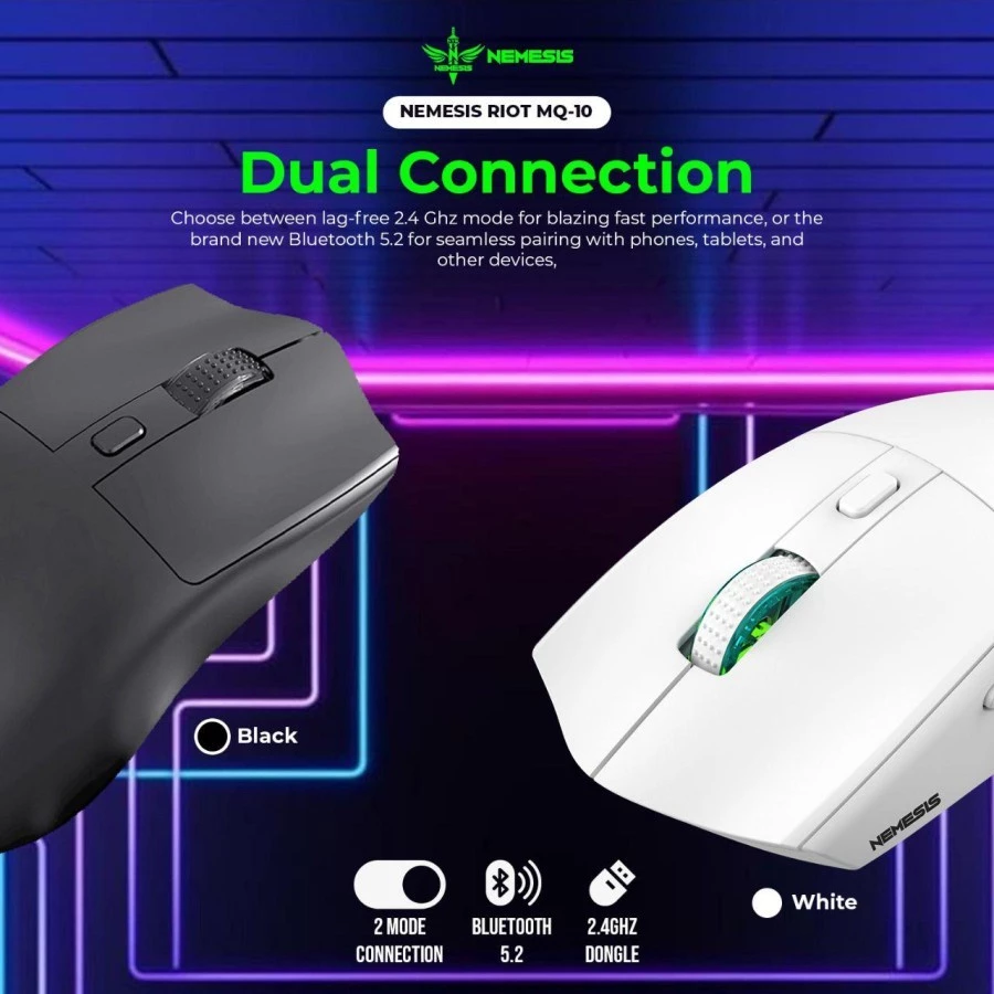 NYK Nemesis Riot MQ10 / MQ-10 Mouse Wireless Dual Mode Rechargeable Battery with Docking Charging