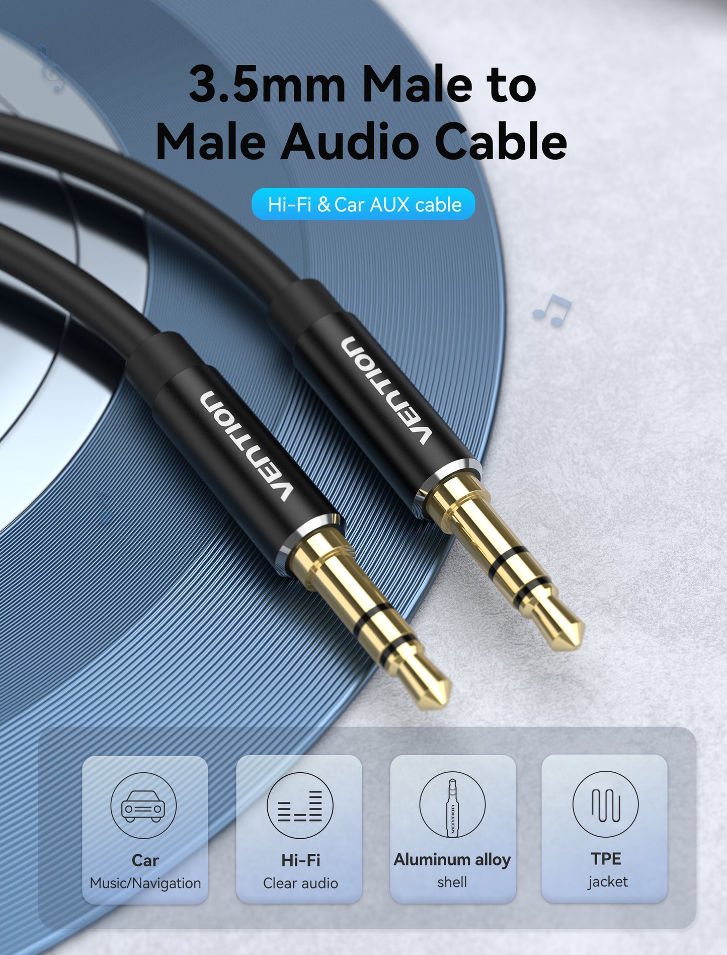 Vention Kabel Jack Audio AUX 3.5mm Cable Male to Male Aluminium Alloy