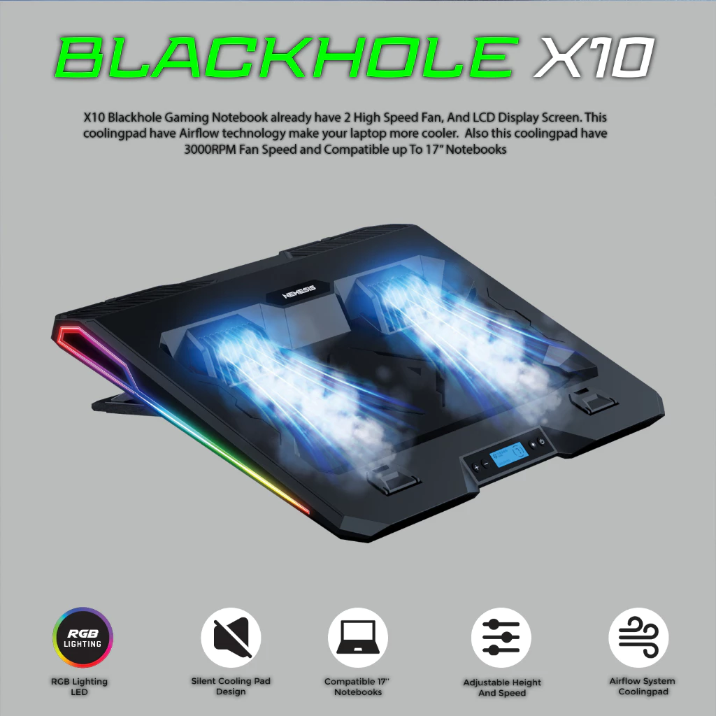 NYK Nemesis X10 / X-10 BlackHole CoolingPad Air Flow Suction RGB LED