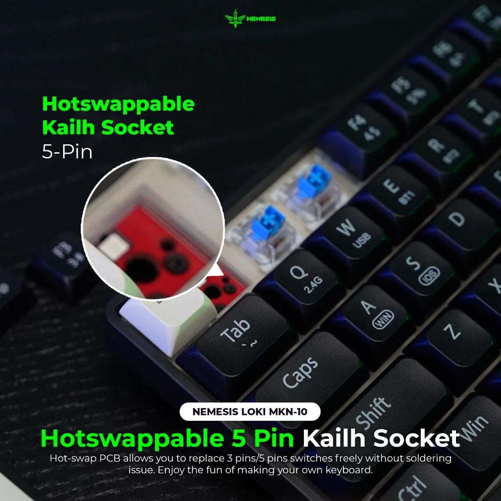 NYK Nemesis Keyboard 3in1 Wireless Connection / Wired Hotswap 5 pin Rechargeable LOKI MKN-10
