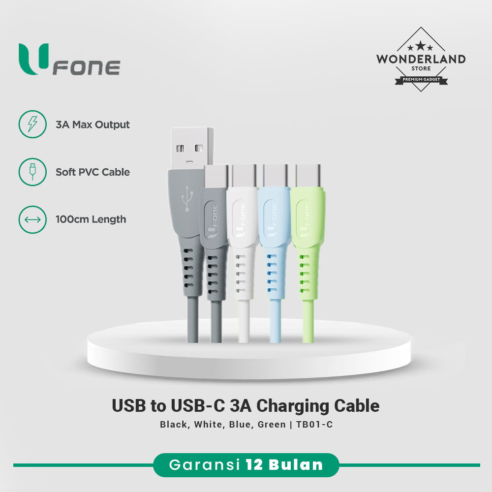 U1me x Ufone Kabel Data USB to USB-C 3A QC Turbo Charge, Super VOOC, Flash Charge