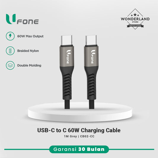 U1me x Ufone Kabel Data USB-C to USB-C Fast Charging 3A 60W Max Braided Nylon