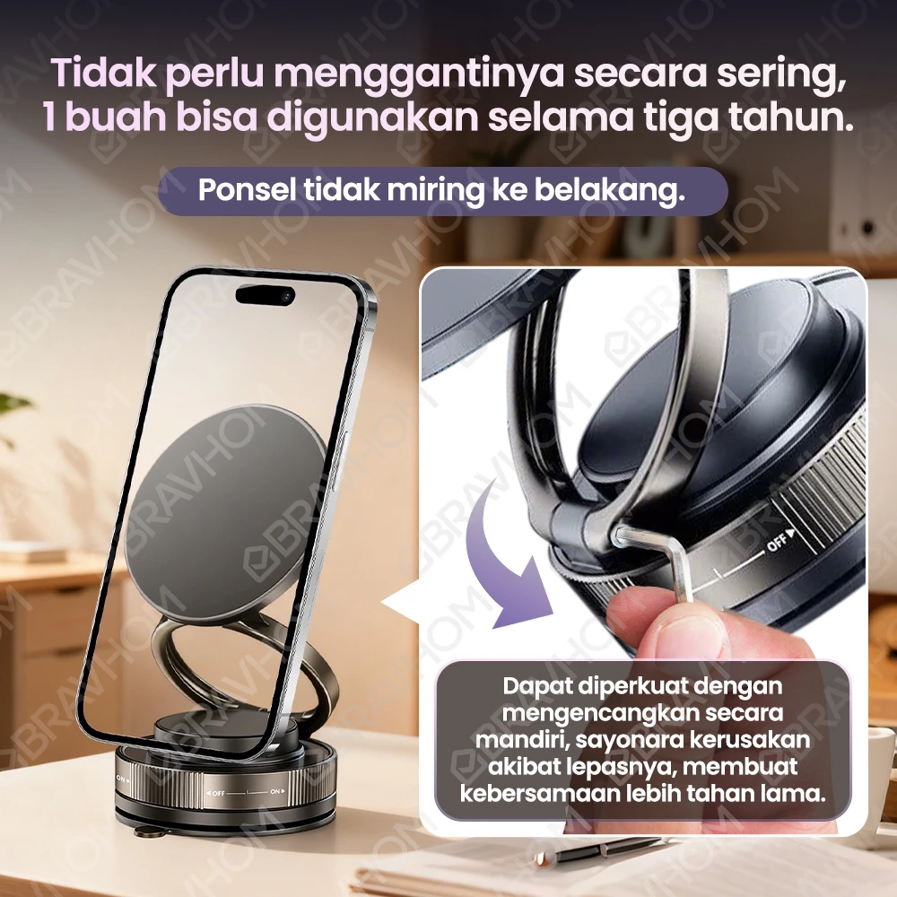 Bravhom PC02 Magnetic Phone Holder Vacuum Suction Strong Magnet 360 Rotatable