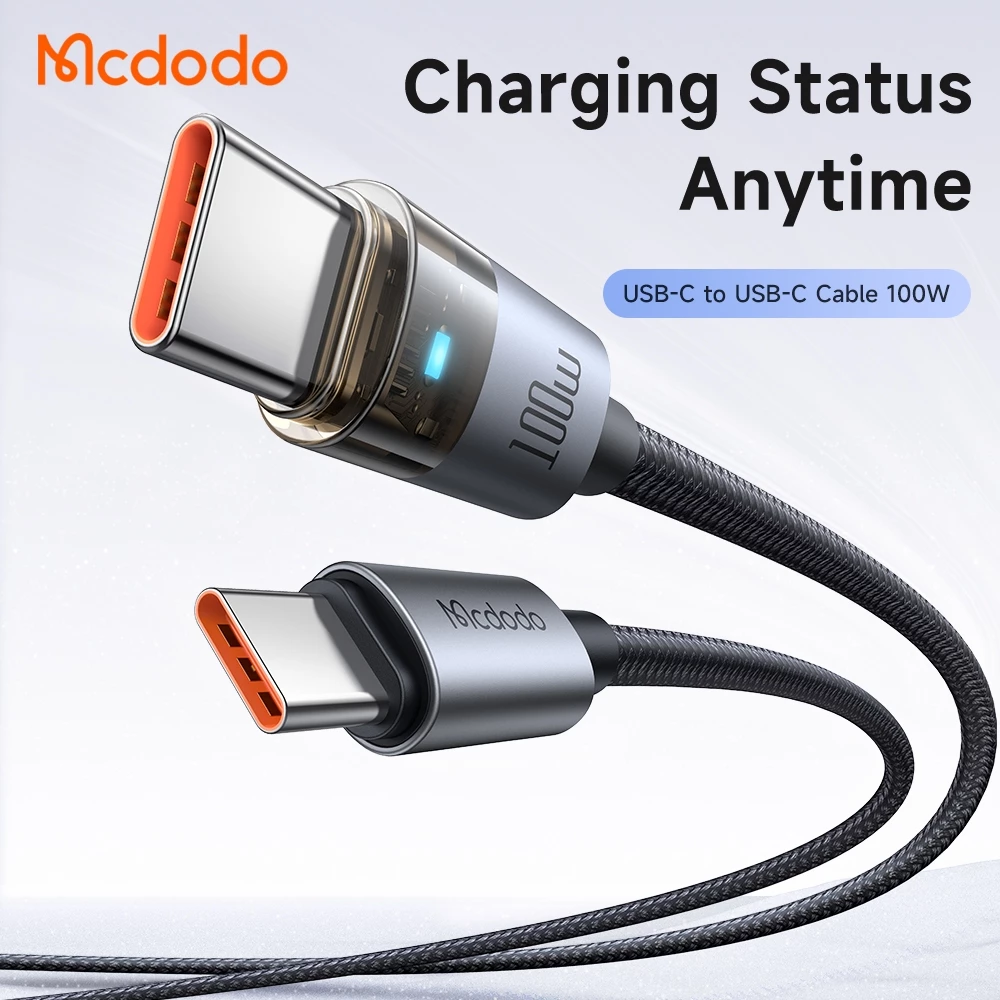 Mcdodo Kabel Data Transparant USB-C to C 100W PD PPS LED Indicator