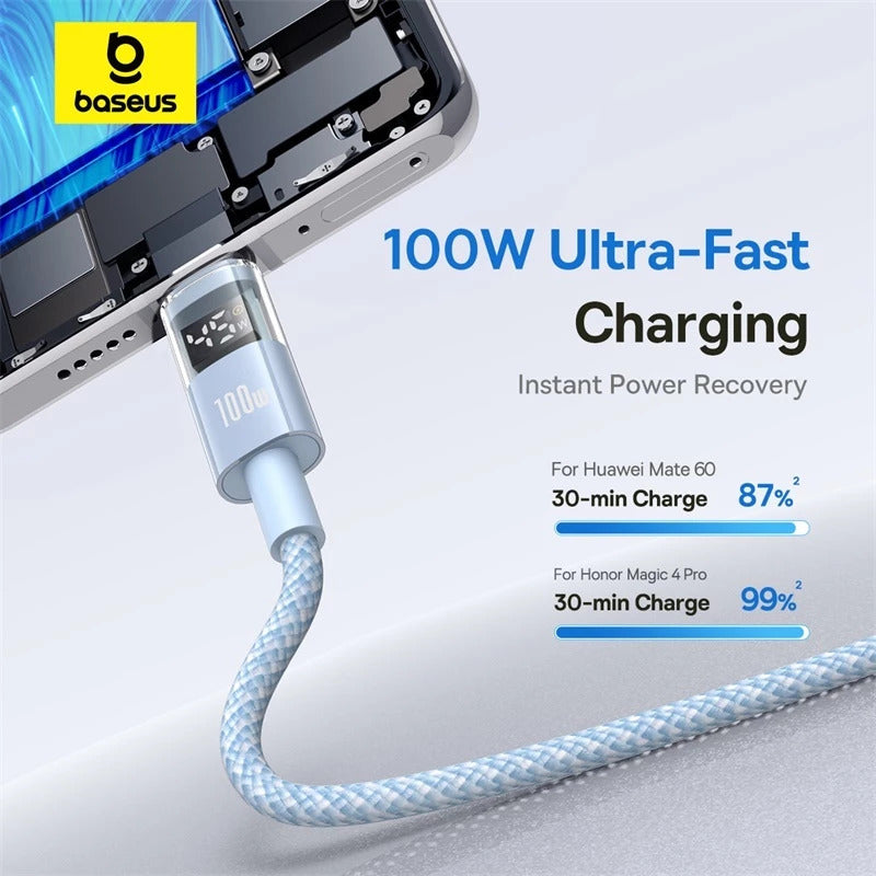 Baseus Display 2 Kabel USB-A to USB-C 100W with Display Indicator Super Charge
