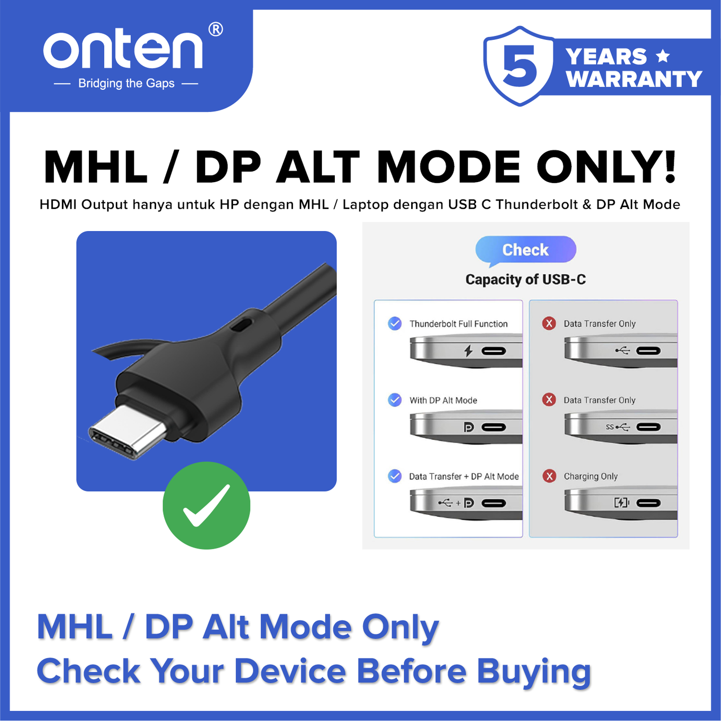 Onten Converter Fast 3in1 Dual USB 4K HDMI Adapter USB 3.0 USB 3.2 Gen 1 OTN-UCA303