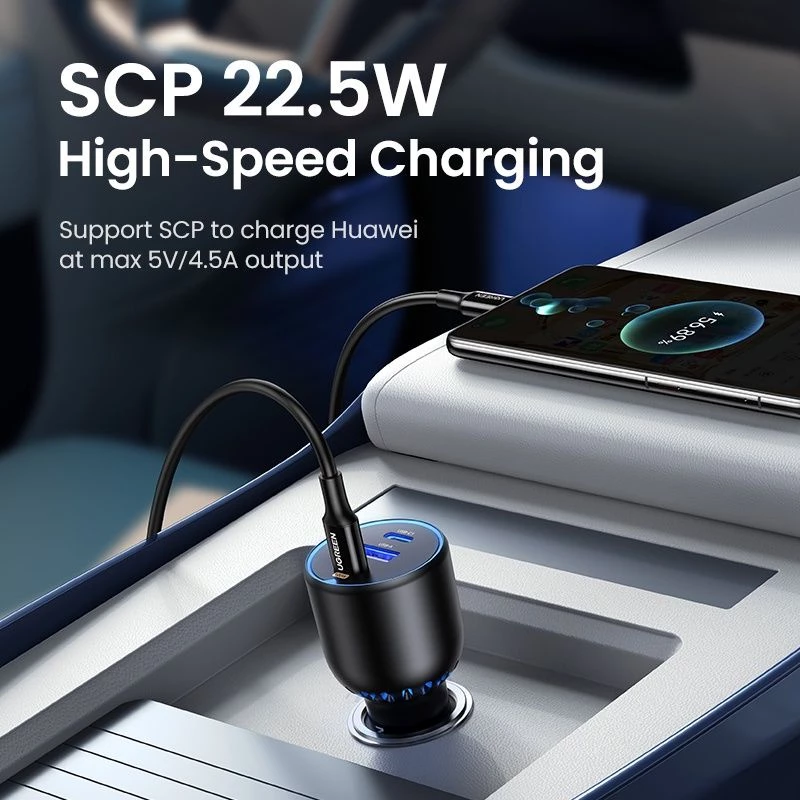 Ugreen Car Charger 130W 3 Port 2xUSB-C + 1xUSB-A 100W 30W Fast Charging