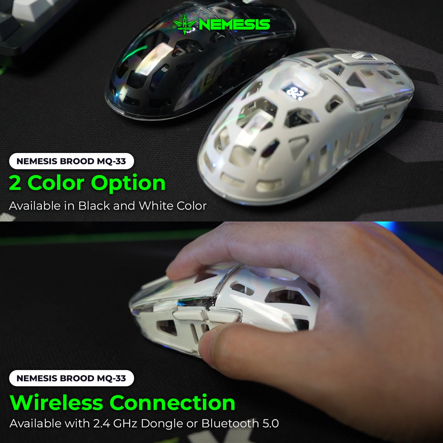 Nemesis Brood MQ-33 Mouse Wireless Gaming Transparent with Digital Display