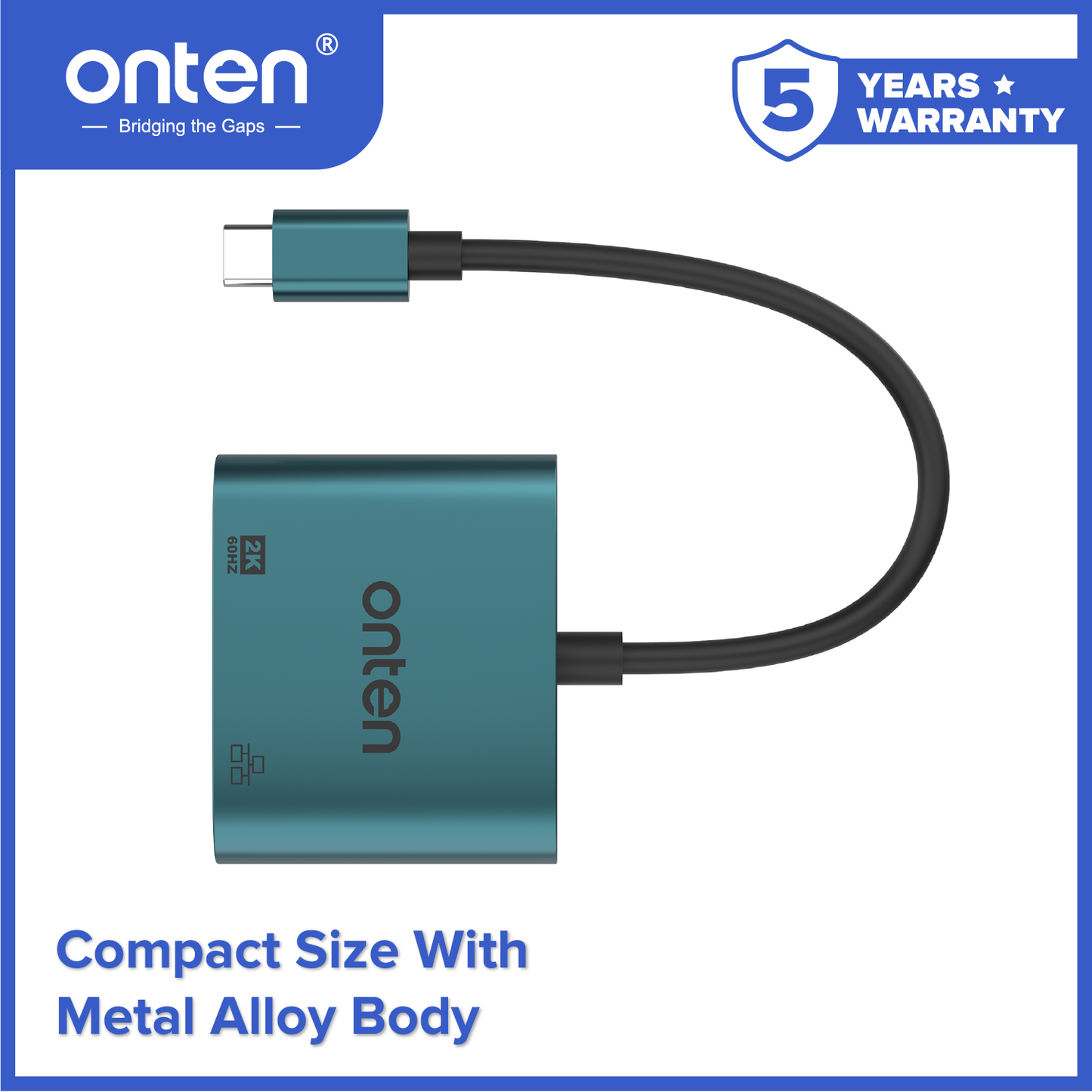 Onten Converter Fast 2in1 USB3.0 USB-C to 2K VGA + LAN RJ45 OTN-UC289
