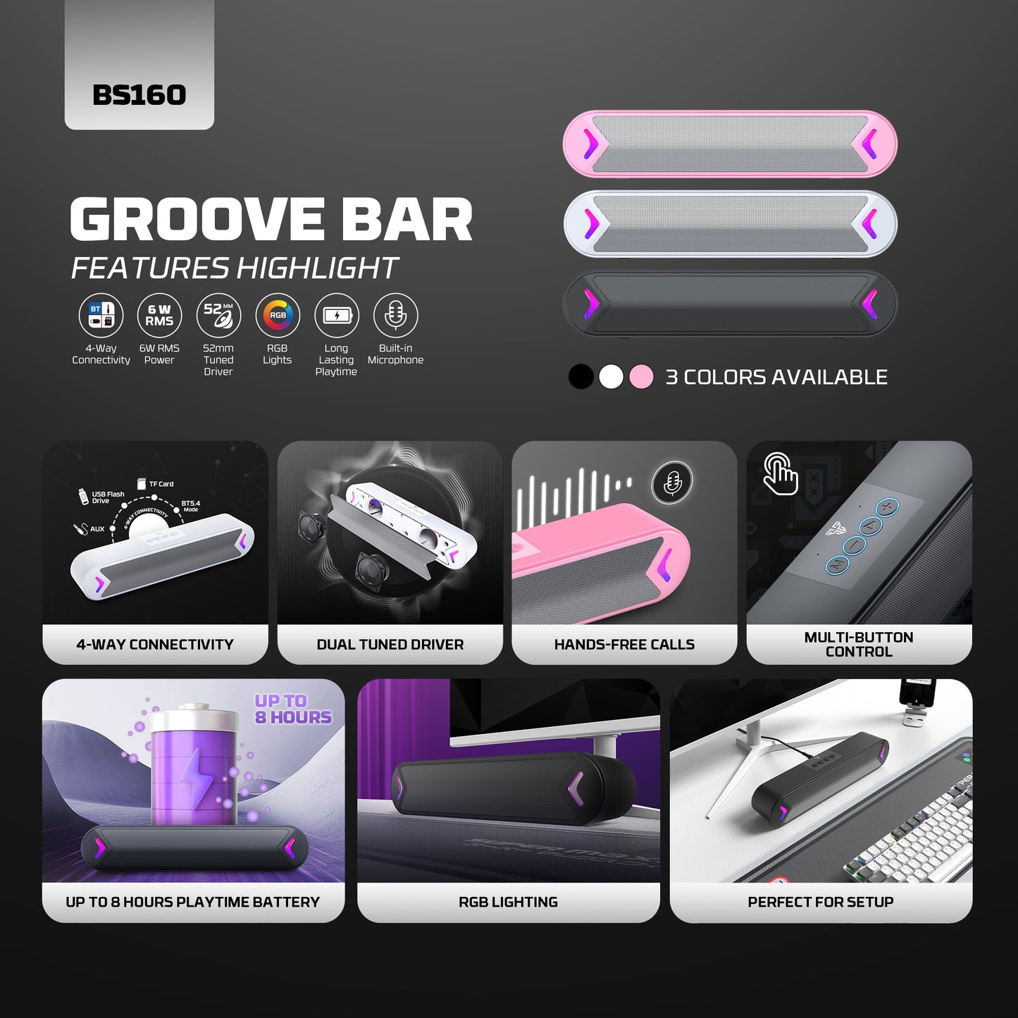 Fantech Groove Bar BS160 Soundbar Speaker Gaming Bluetooth Dual Tuned Driver