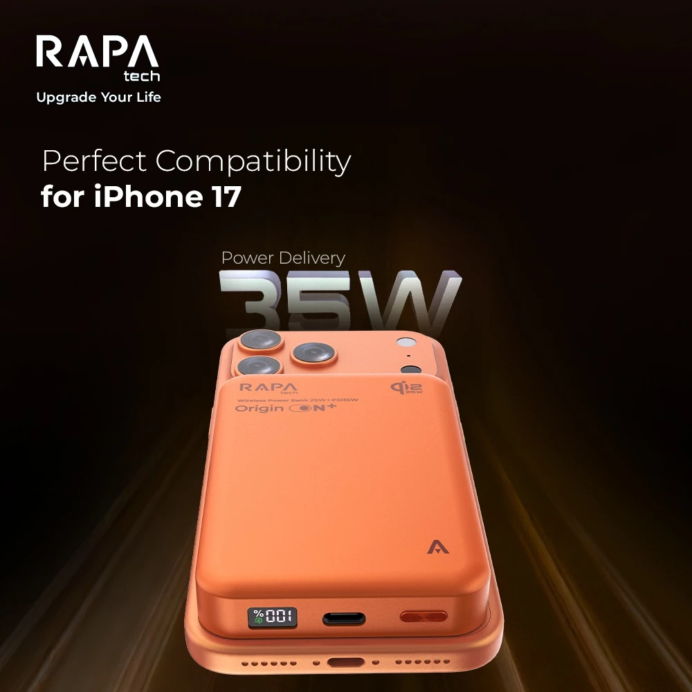 RAPAtech Origin ON+ Qi2.2 Fast Charging PD35W + Wireless 25W Magsafe 10.000mAh Wireless Powerbank